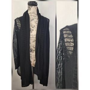 Nordstrom Open Cardigan OS One Size Black 100% Cashmere Long Sleeves Delicate